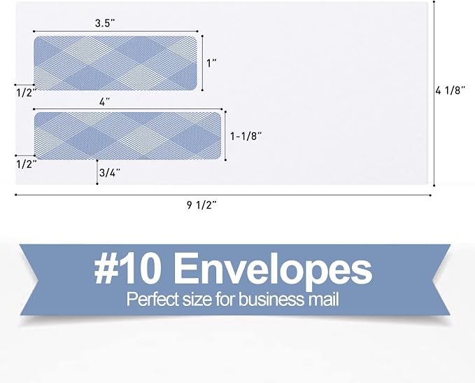 500#10 Double Window Security Envelopes, PANDRI NO.10 Self-Seal Window Envelopes Designed for QuickBooks Invoices, Business Statements & Documents - Number 10 Size 4 1/8 Inch X 9 1/2 Inch - 24 LB
