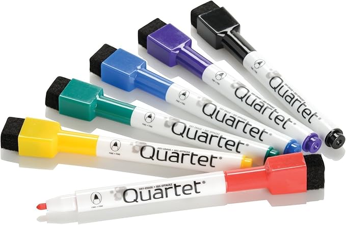 Quartet Magnetic Dry Erase Markers, Fine Point, ReWritables, Mini, Magnetic, Assorted Colors, 6 Pack (51-659312Q)