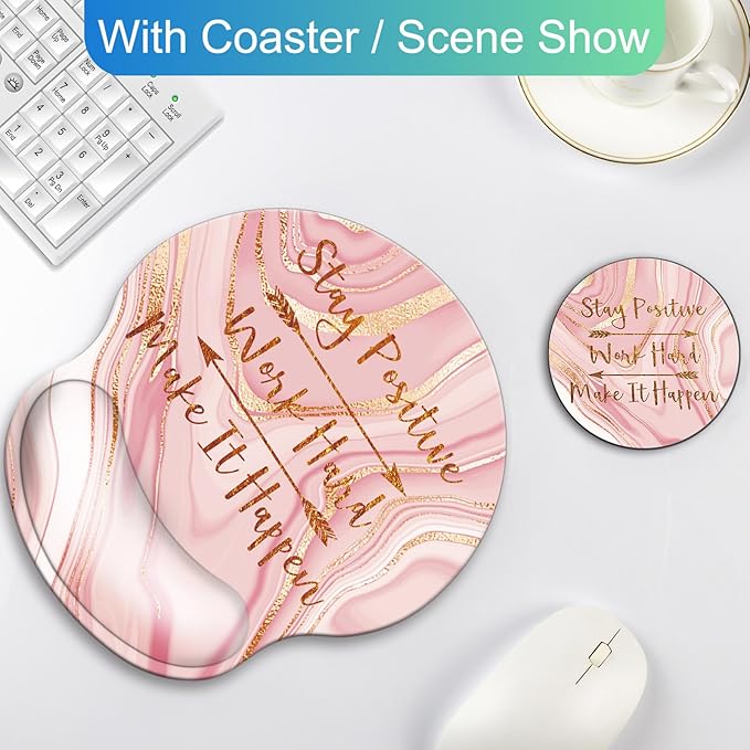 Ergonomic Mouse Pad with Wrist Support Rest,Large Mousepad Gel Wrist Rest, with Coaster Non-Slip & Pain Relief for Computer, Desk, Home&Office-Positive 3