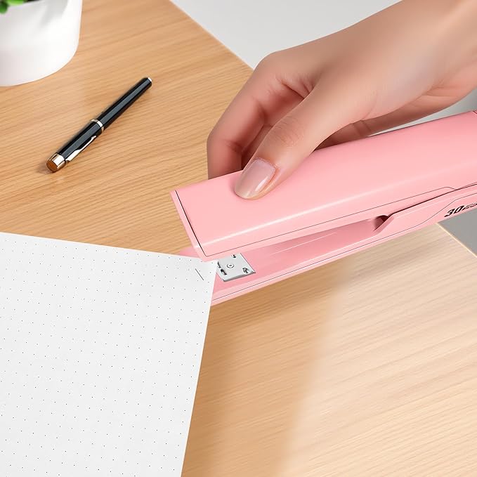 Metal Stapler with 830 Staples, Office Stapler, Staplers for Desk, 30 Sheet Capacity, Non-Slip, Pink