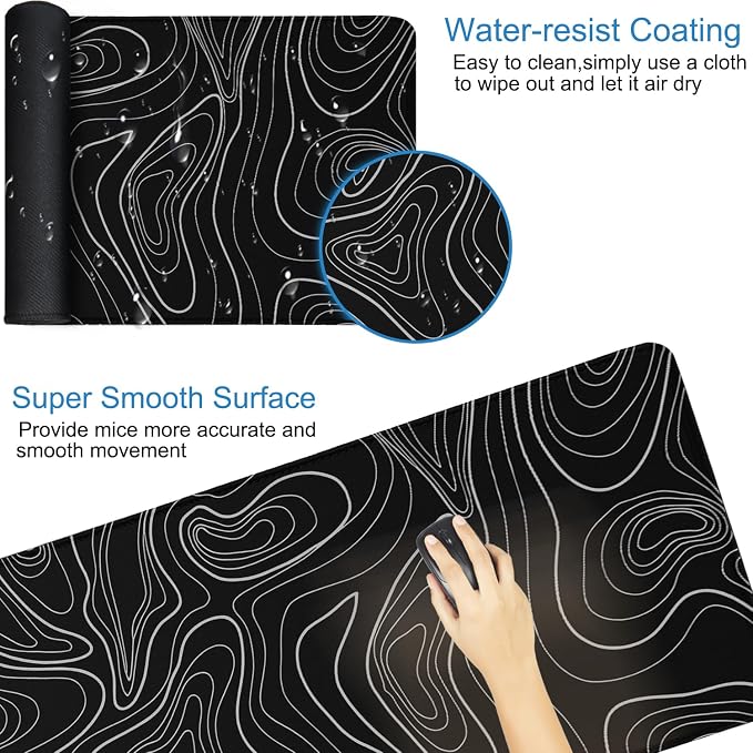 Extra Large Gaming Mouse Pad 31.5 x 11.8 in, Waterproof Mousepad with Stitched Edges, Premium Microfiber Cloth Surface, Non-Slip Base Keyboard Desk Mat for Home Office Gaming, Black White Lines