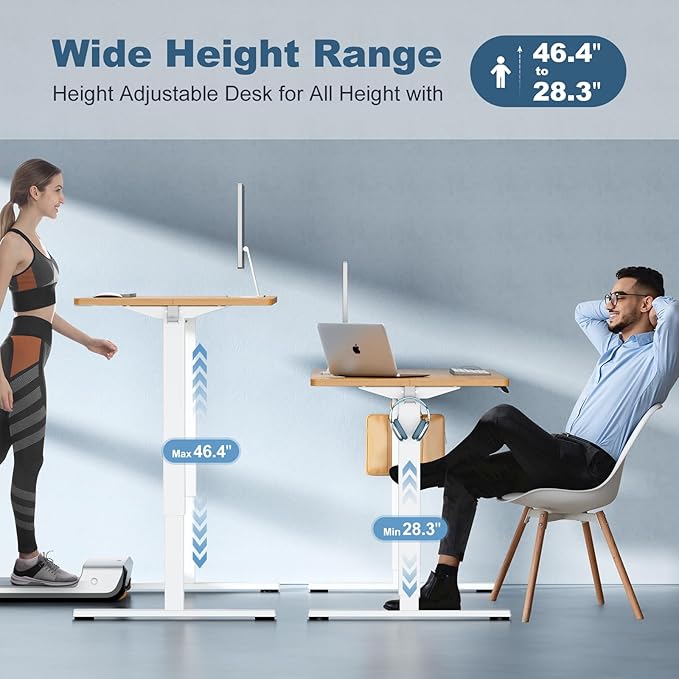 DUMOS 55 Inch Electric Standing Desk, Memory Adjustable Home Office Desk | Sit Stand Up Desk for Work Home Office,Adjustable Desk, Rising Computer Table with Splice Board,Cable Management,Hook,Oak