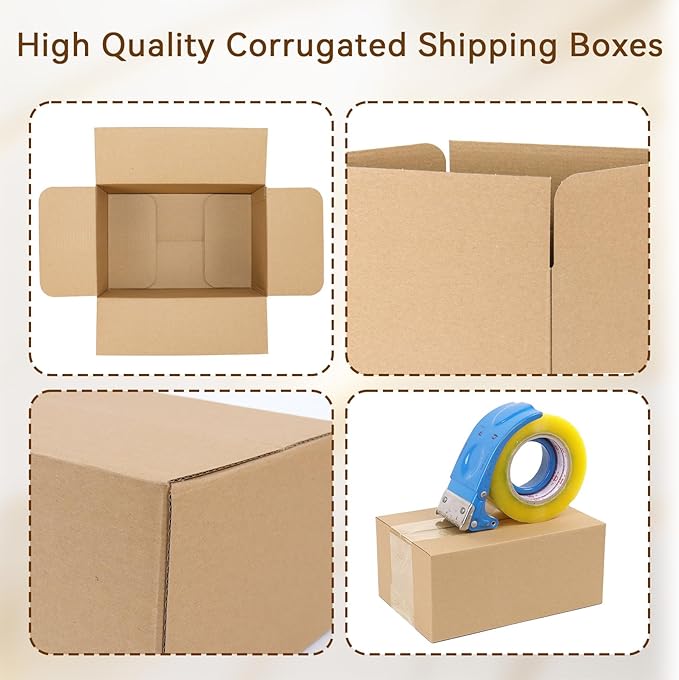 10x7x6 Inches Shipping Boxes Medium 30 Pack, Brown Corrugated Cardboard Boxes for Packaging Small Business Mailing