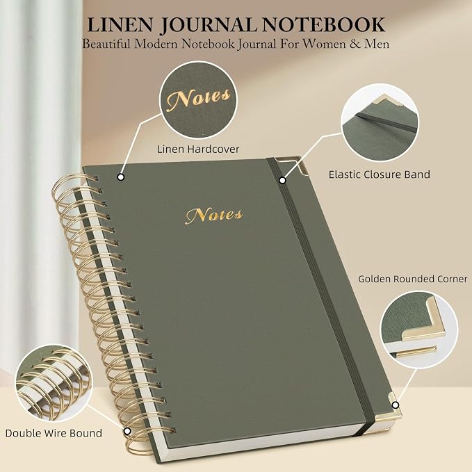Spiral Notebook Journal, 328 Pages Linen Hardcover College Ruled Notebook, Lined Thick Journals for Women Men, A4 Thick Spiral Journal for Writing, 100GSM Paper, Cute Notebooks for Work School