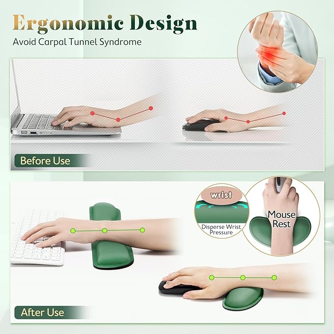 Gimars Upgrade Enlarge Silky and Superfine Fabric Gel Memory Foam Keyboard Wrist Rest Set, Ergonomic Keyboard Mouse Wrist Support for Typing Pain Relief, Comfort for Office, Gaming, Computer