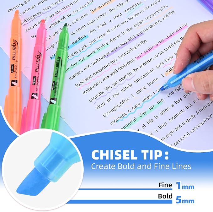 Cgerma Assorted Colors Fluorescent Highlighters, 36 Pack, Chisel Tip Colored Highlighter Bulk, Quickly Drying, Perfect for Adults Classroom, School, Office, Bible Study