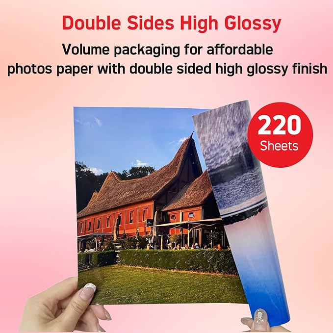 220 Sheets Double Side High Glossy Photo Paper 8.5x11 Inches 54lbs for Inkjet Printers and Dye Ink 200Gsm Suitable for Inkjet Printing Printer