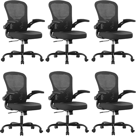 Office Chair|Ergonomic Desk Chairs (Pack of 6) | Flip-up Armrests,Mesh Computer Chair,High Back,Comfy Work,Adjustable Lumbar Support