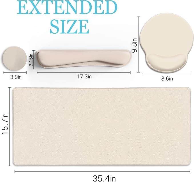 LIMKRIAN Oatmeal Beige Desk Mat Set, Large Mouse Pad & Keyboard Wrist Rest | XXL Desk Pad, Ergonomic Wrist Rest Mouse Pad, Memory Foam Keyboard Support, Coaster, Home Office Game Desk Accessories Gift
