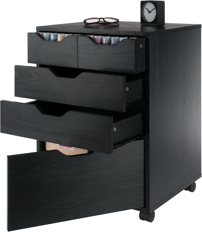 Winsome Halifax Mobile Storage Cabinet with 5 Drawers, Black | Stylish & Functional Home Storage Cabinet for Filing, Kitchen Organization, Moveable Furniture for Office, Dorms, Apartments