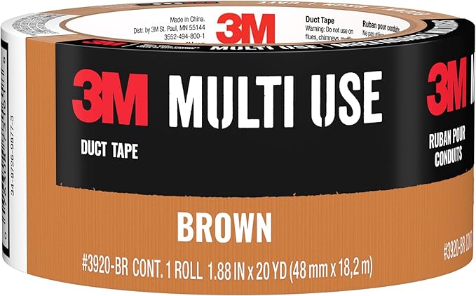 3M Multi-Use Colored Duct Tape, Brown with Strong Adhesive and Water-Resistant Backing, Multi-Surface 3M Duct Tape for Indoor and Outdoor Use, 1.88 Inches x 20 Yards, 1 Roll (3920-BR)