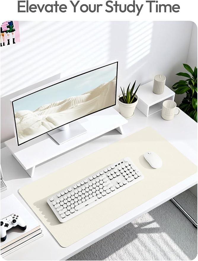 YSAGi Desk Protector&Blotter, Non-Slip Waterproof Leather Mouse Pad | Shields Scratches, Stains, Spills, Heat & Scuffs; Suede Non-Slip; Easy-Clean; Comfy Writing/Typing, 31.5" x 15.8",Cream