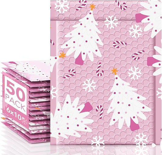 Metronic Christmas Bubble Mailers 6x10 Inch 50 Pack Cute Bubble Mailers Usable Size 6x9" Waterproof Padded Envelopes Mailing Envelopes for Shipping Gift, Jewelry, Makeup, Small Items