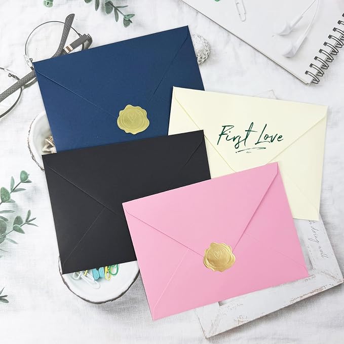 A7 Envelopes 30 Pack Cream 5x7 V Flap Thick Invitation Envelopes | 150gsm,for 5x7 photos,cards,wedding,birthday,graduation,party,announcements,baby shower,holiday mails,with Stickers