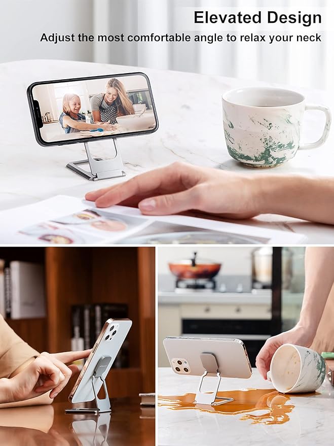 Phone Ring Holder Finger Kickstand 360°Rotation Cellphone Back Grip Foldable Cell Phone Stand for Desk Compatible with iPhone iPad Smartphones Tablets (Aluminum Alloy Silver)