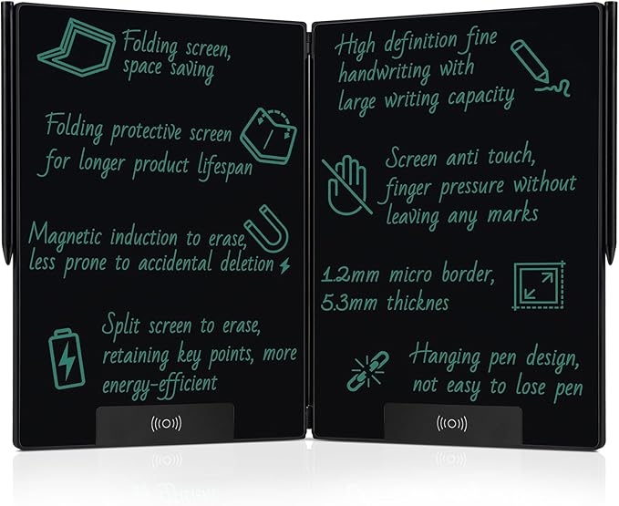 LCD Writing Tablet for Adults: 14.3 Inch Fold Full Screen Drawing Tablet Reusable Erasable Digital Notepad for Gift Birthday