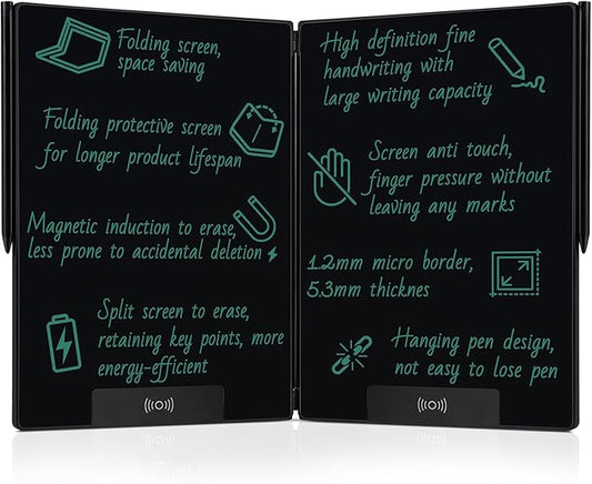 LCD Writing Tablet for Adults: 14.3 Inch Fold Full Screen Drawing Tablet Reusable Erasable Digital Notepad for Gift Birthday