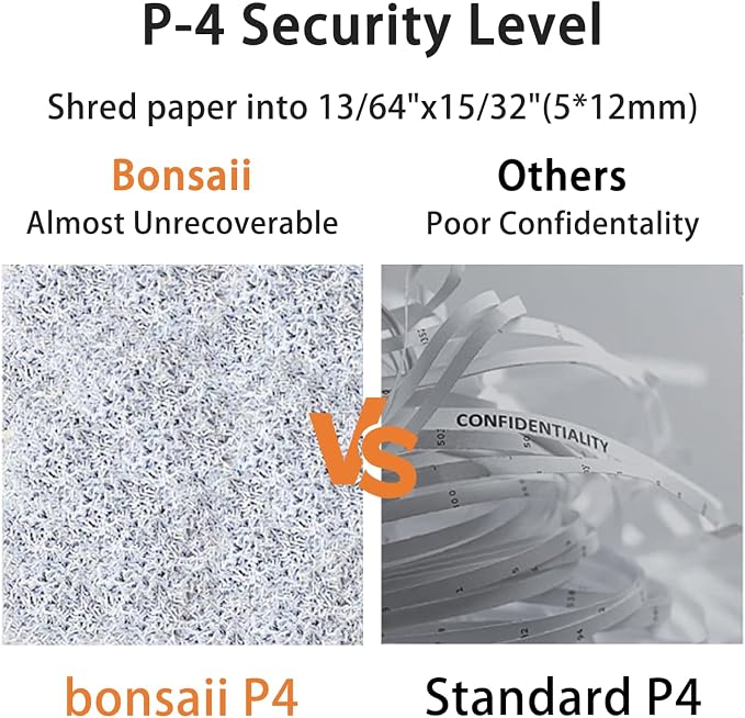 Bonsaii Micro Cut Shredder, Portable with a Convenient Handle, shredding up to 12 Sheets, P-4 Security Level, 60 Min Continuous, CD/Credit Card, Jam-Proof, 4.2 Gal Bin, White/Gray