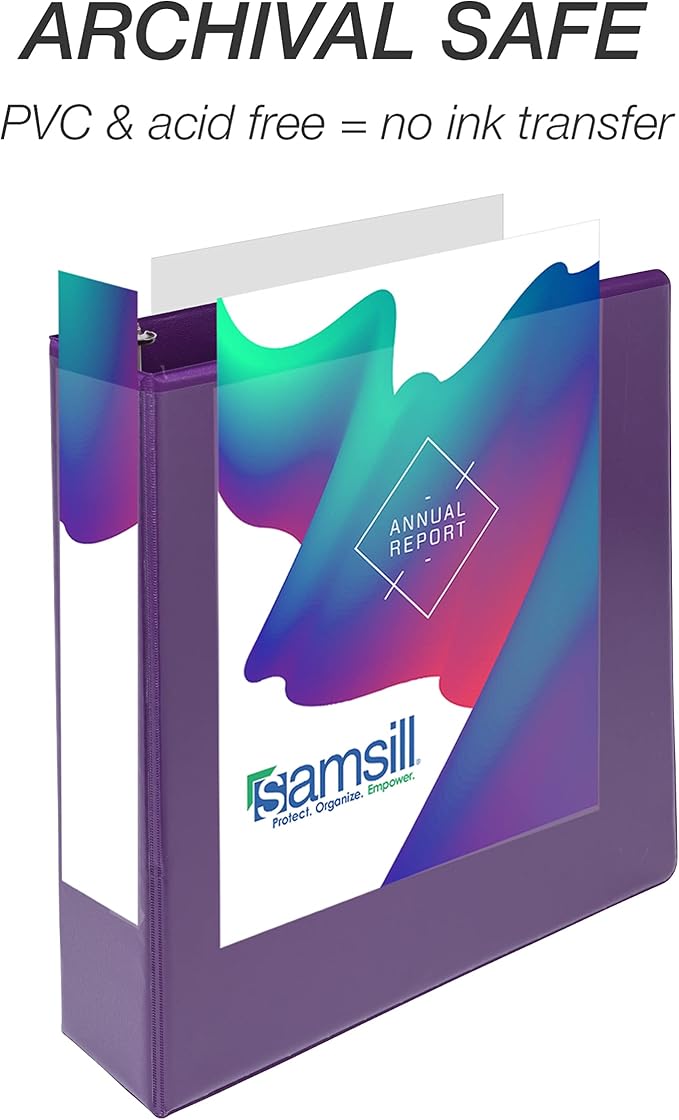 Samsill Durable 2 inch 3 Ring Binder, D Ring Binder, 100% Recycled Chipboard, Purple, 4 Pack