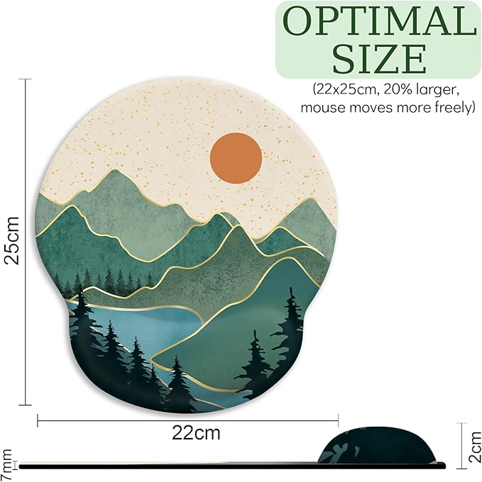 Ergonomic Mouse Pad with Wrist Rest, Sunrise Mountain Mouse Pad Gaming Mousepad with Non-Slip Pain Relief PU Base, Funny Wrist Support, Cute Office Desk Accessories Home Decor Supplies