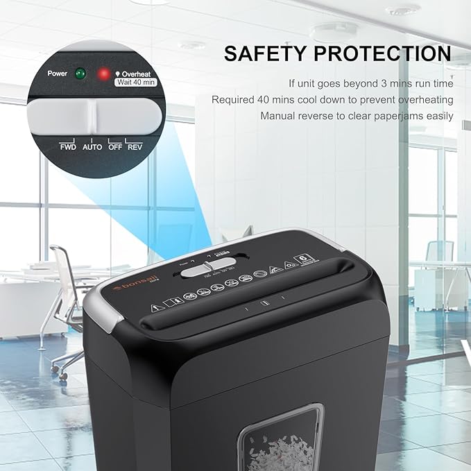 Bonsaii Paper Shredder for Home Use, 3.4 Gal Wastebasket, 6-Sheet Crosscut Paper and Credit Card Shredder for Home Office with Handle for Document,Mail,Staple,Clip (C237-B)