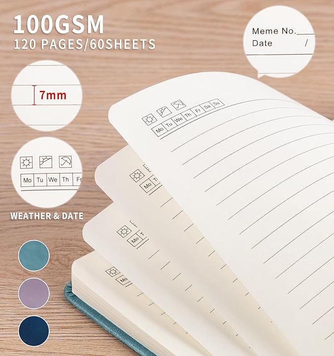 3 Pack Pocket Journaling Notebooks, A6 Small Notebook Total 360 Pages Journaling Notebooks For Note Taking Journals For Writing Mini Note Pads With Pen Holder 100 GSM Thick Paper(Deep Blue,Aegean Blue,Smoky Purple)