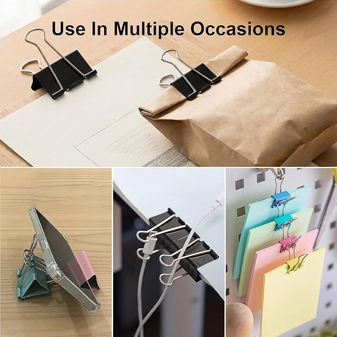 24 Pack 3 Inch Extra Large Binder Clips, Black Jumbo Binder Clips, Heavy Duty Paper Clamps, Big Metal Paper Clips for Office, Home, School, Art Supplies