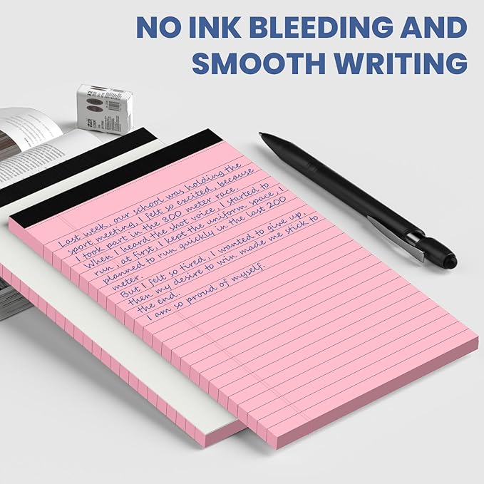 6pcs Small Note Pads, Pink Notepads 5x8 College Ruled Notebook, Writing Pads 5 x 8, Legal Pads, Pad Paper Perforate Notebooks for Work, Message, School, Office Supplies,30 Sheets/Pack
