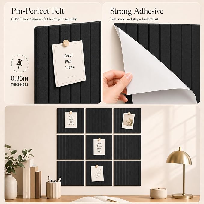 Stripe Felt Bulletin Board Tiles, Cork Board Alternative 48 x 36 in | 0.35 in modular felt wall tiles for notes, photos, schedules, reminders in offices, classrooms, home and office workspaces