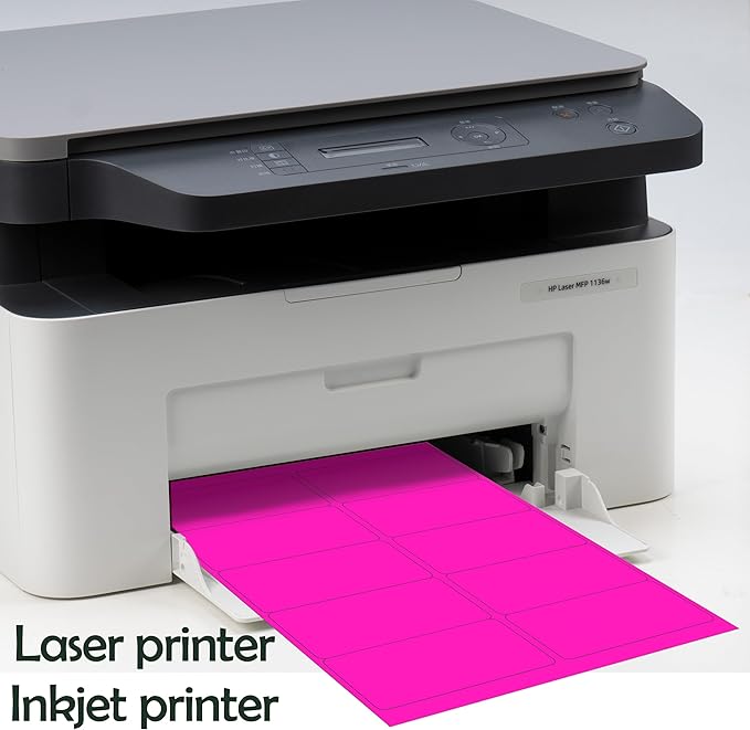 YSHIHE 2" x 4" Colored Labels Stickers 8 Colors Bright Moving Labels 24 Sheets,240 Labels for Laser/Inkjet Printer, Permanent Adhesive