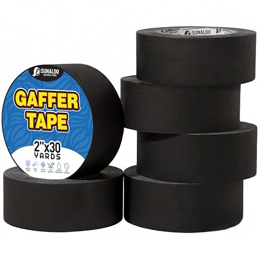 Gaffers Tape (2" x30 Yards) Heavy Duty, No Residue (6 Pack Black) | Professional Grade Floor Tape for Electrical Cords, Matte Finish Non Reflective, Weather Resistant