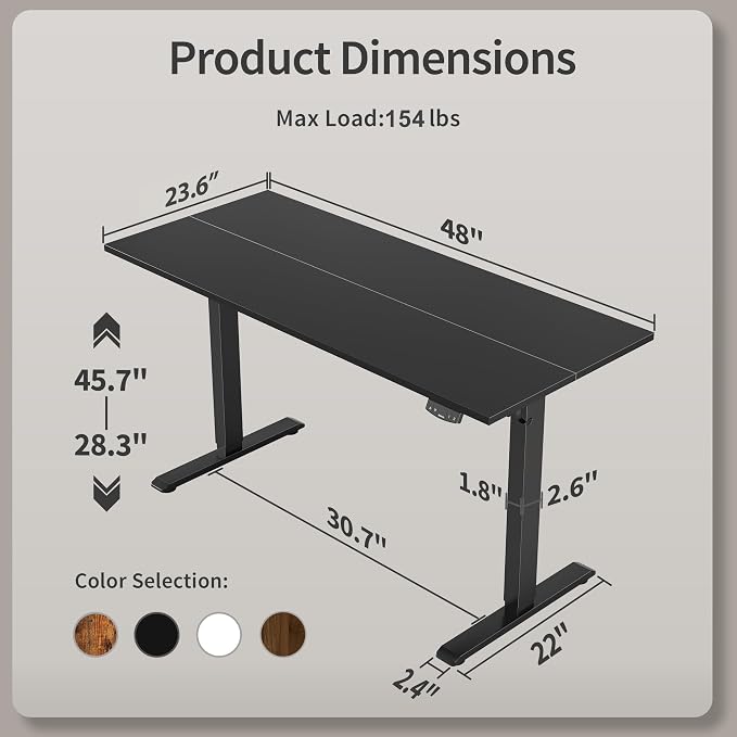 Agilestic 48 * 24 Inch Height Adjustable Electric Standing Desk, Black | Sit Stand Up Computer Desk, Memory Presets, Stable Steel Frame,154 lbs, Easy Assembly, Splice Board, Home Office, Studying