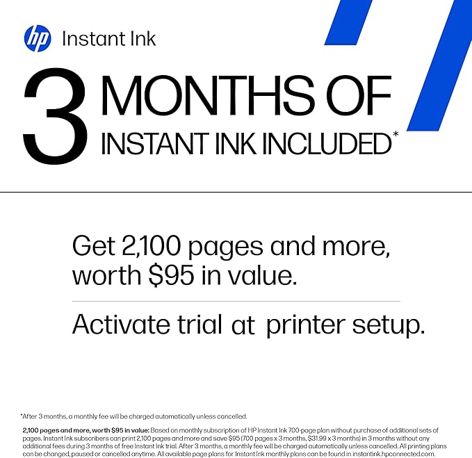 HP DeskJet 2827e Wireless All-in-One Color Inkjet Printer, Scanner, Copier, Best-for-Home, 3 Month Instant Ink Trial Included, AI-Enabled (6W7F5A)