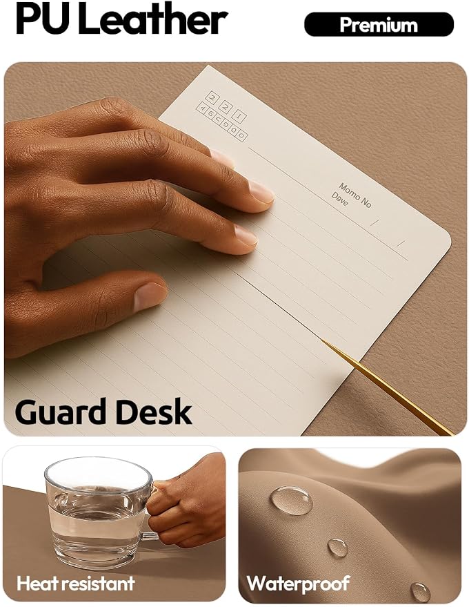 YSAGi Leather Desk Protector, Office Mat, Large Mouse Mat, Non-Slip PU Leather Blotter, Laptop Desk Pad, Waterproof Writing Pad for Office and Home (Khaki, 47.2" x 23.6")
