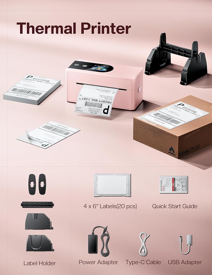 Phomemo PM64D Shipping Label Printer 4x6 Bluetooth with Touch Screen | 150mm/s printing, one-touch calibration, Bluetooth connection, compatible with Amazon, USPS, UPS, iOS, Android, Windows & Mac