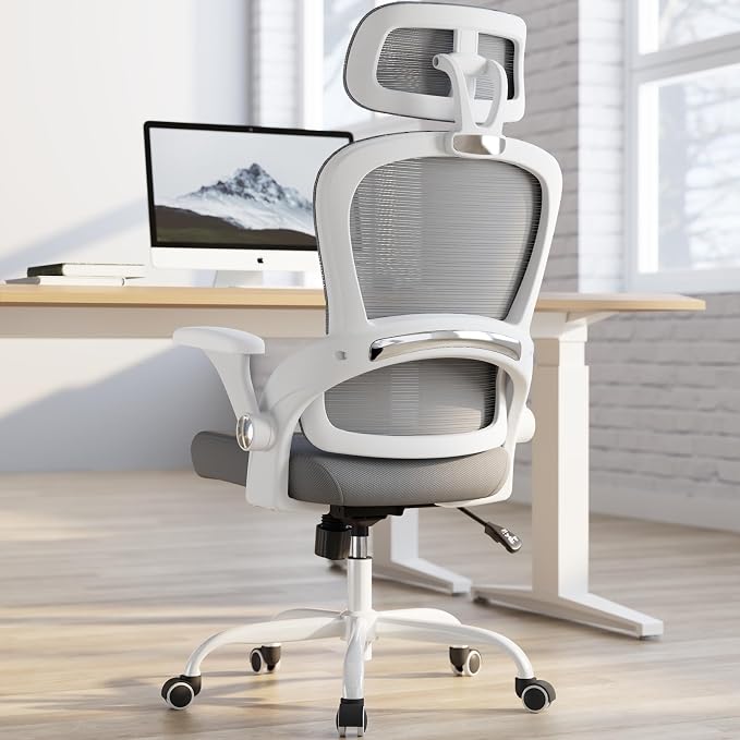 TRALT Office Chair - Ergonomic Desk Chair with Headrest Support for Adults | Home Office Desk Chair with Lumbar Support - Ergonomic Mesh Chairs 330 lb Wide Seat with Headrest, Comfy Desk Chair(Grey)