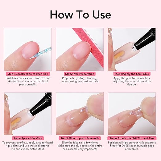 Curvlife Quick Drying 10g Semi Solid Nail Glue Gel with 10ml Remover with Cuticle Pusher Nail Art for Press On Nails Tips No Need for UV Lamp Long Lasting