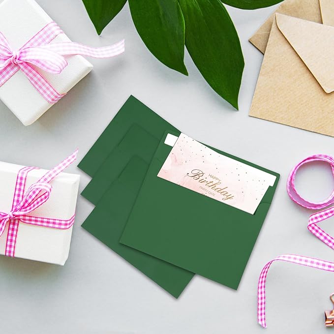50Packs A4 Green Envelopes 4x 6Inch Card Envelopes,Self Seal for Weddings, Greeting Cards，Mailing， Invitations, Photos, Postcards