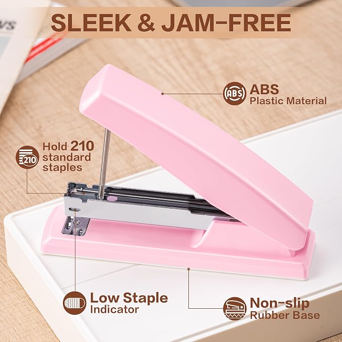 Deli Stapler, 12 Pack Staplers, 12000 Staples and 12 Staple Removers, Pink | Staplers for Desk, 25 Sheet Capacity