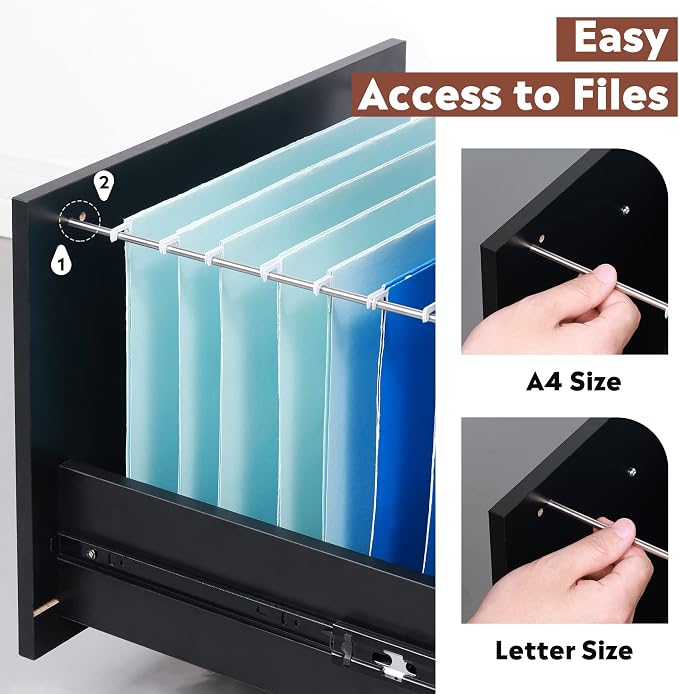 DEVAISE 3 Drawer Wood File Cabinet, Under Desk Filing Cabinet, Black | Small Mobile Printer Stand, Fits Letter/A4 Size, Under Desk Storage Cabinet, Home Office