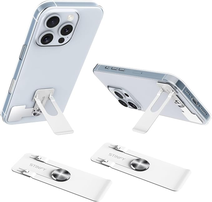 Phone Slim Stand Thin Kickstand for iPhone Phone Case (White 2-Pack) | Ultra Thin Vertical Horizontal Universal Steel Metal Stable Mount Attachable Pocket Friendly Phone Holder for Phone Case
