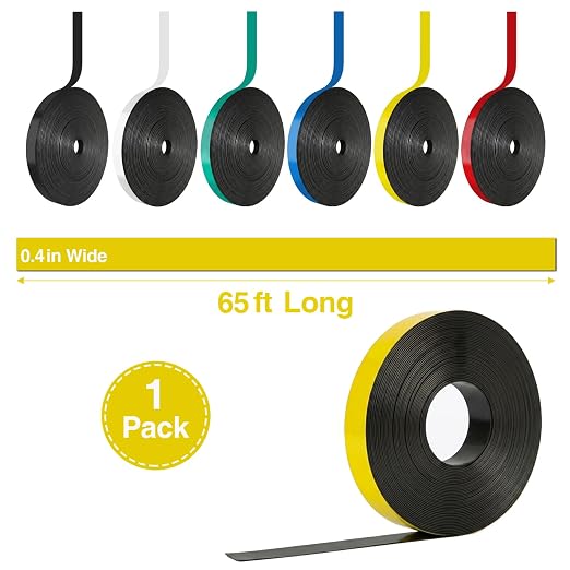 CHUNNIAO Yellow Magnetic Tape Roll for Whiteboard in Classsroom&Office,Fine Line Gridding Highlighter Tape - 2/5 in x 65 Ft,High Energy Thin Strip Magnet Border,Teacher Supplies
