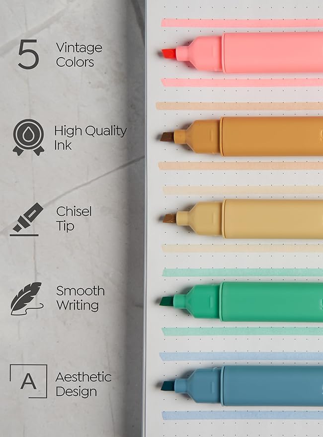 BLIEVE- Aesthetic Bible Highlighters No Bleed Through Assorted Colors, Cute Highlighter For Journaling Office Supplies And Accessories, Bible Highlighters And Pens No Bleed Chisel Tip (VINTAGE)