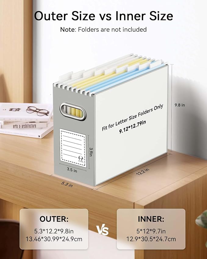 Portable Collapsible Cardboard File Box with Handle for Letter-Size | 4-Pack. Stainless Steel Handle. Label Stickers Included. Fits Letter Folders (Not Included). Home, Office, School, Dorm, Tax.
