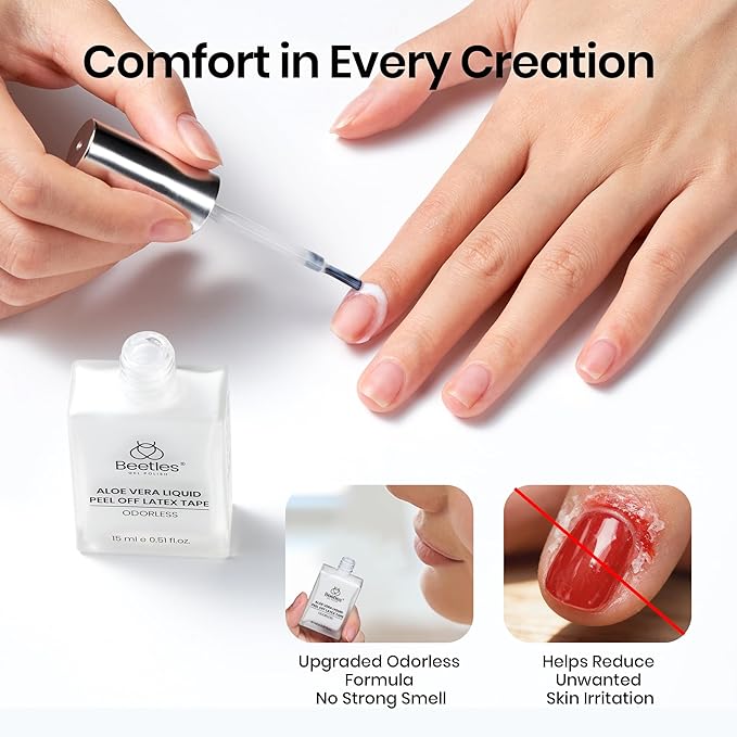 Beetles Odorless Liquid Latex for Nails 15ml - White Latex Nail Polish Barrier Peel Off Cuticle Guard for Gel Polish Protector Fingers Air Dry Nail Art Cuticle Protectors with Stick Gifts for Women