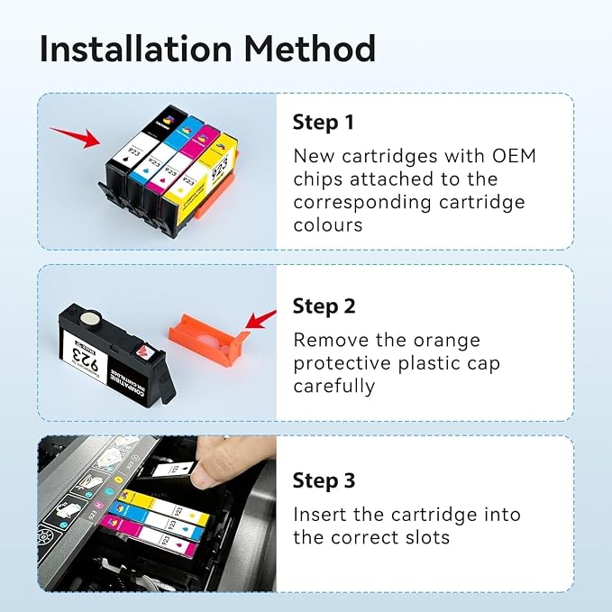 TOKYOINK 923 Ink Cartridges Combo Pack Replacement for HP 923 Ink Cartridge | Work for OfficeJet 8120 8122e 8123 OfficeJet Pro 8130 8135e 8138e 8139e Printer Without Chip (4 Pack)