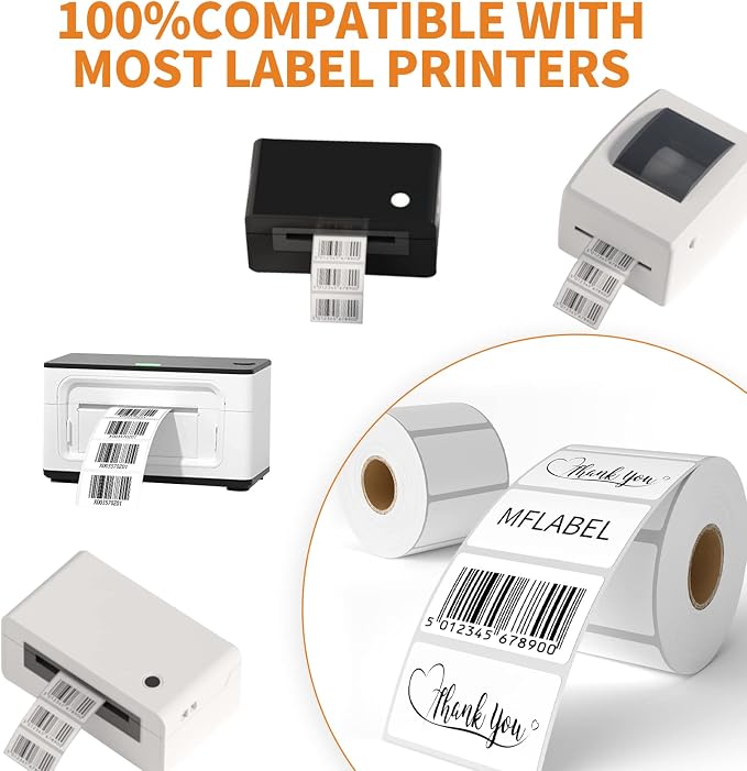 MFLABEL 2 Rolls Thermal Shipping Labels (2000 Labels) - 2.25 x 1.25 Inch Direct Thermal Perforated Stickers for FBA, Barcode, SKU, Packaging – Compatible with Zebra, Rollo, Munbyn Thermal Printers