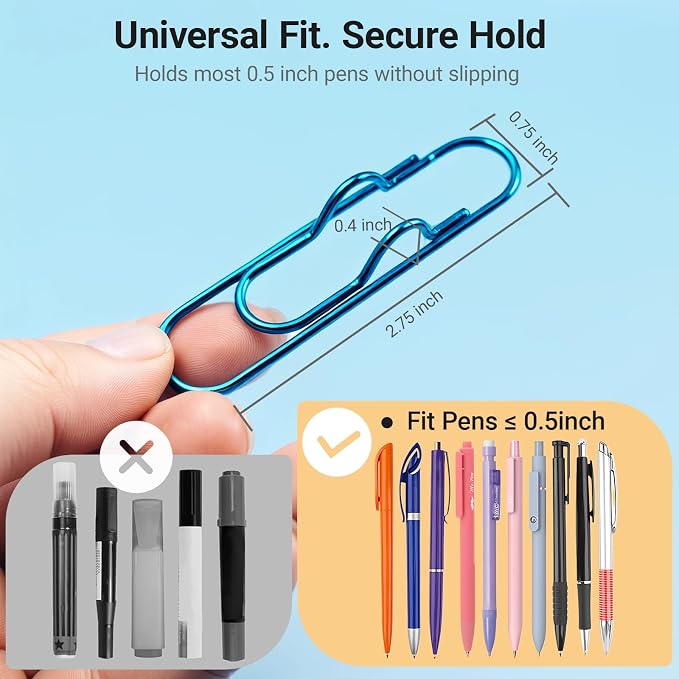 Paper Clip Pen Holders for Notebook, Journal & Planner 15Pack | Durable Metal Pen Clip Oversized Paperclip with Pen Holder for Office, School & Home Organization