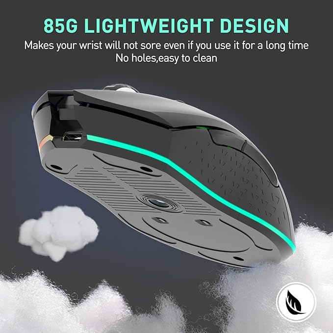 DAREU EM901X Wireless Gaming Mouse with Charging Dock Rechargeable RGB,12K DPI,6 Programmable Buttons High-Precision Sensor [300IPS] [1000Hz] for PC Notebook Mac