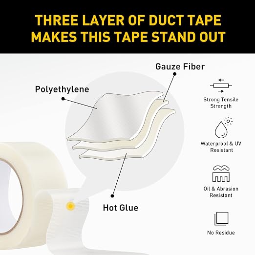Lichamp 10 Rolls Clear Duct Tapes Heavy Duty, 2 inches x 25 Yards | Waterproof, No Residue, for Packaging Sealing Repairing Tying DIY Commercial Use